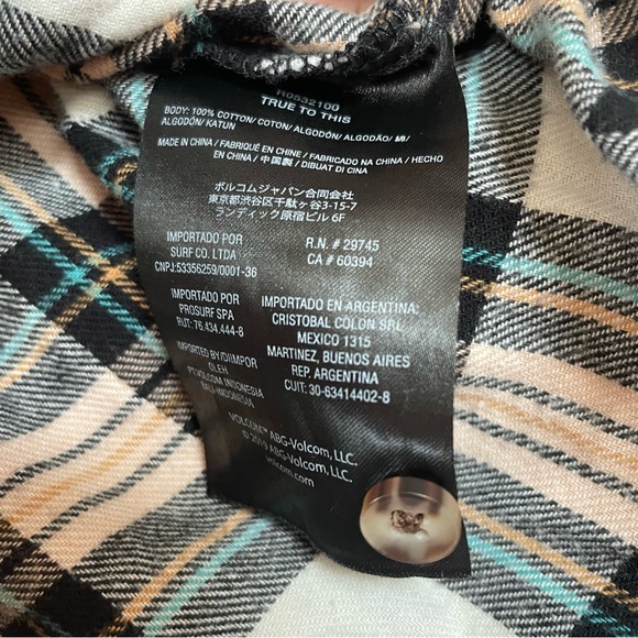 Volcom Getting‎ Rad Plaid Flannel Shirt Girls Size Large XL 14/16 Brown Gold - Picture 3 of 7